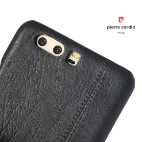 Луксозен твърд гръб от естествена кожа Pierre Cardin за Huawei P10 VTR-L09 / VTR-L29 черен